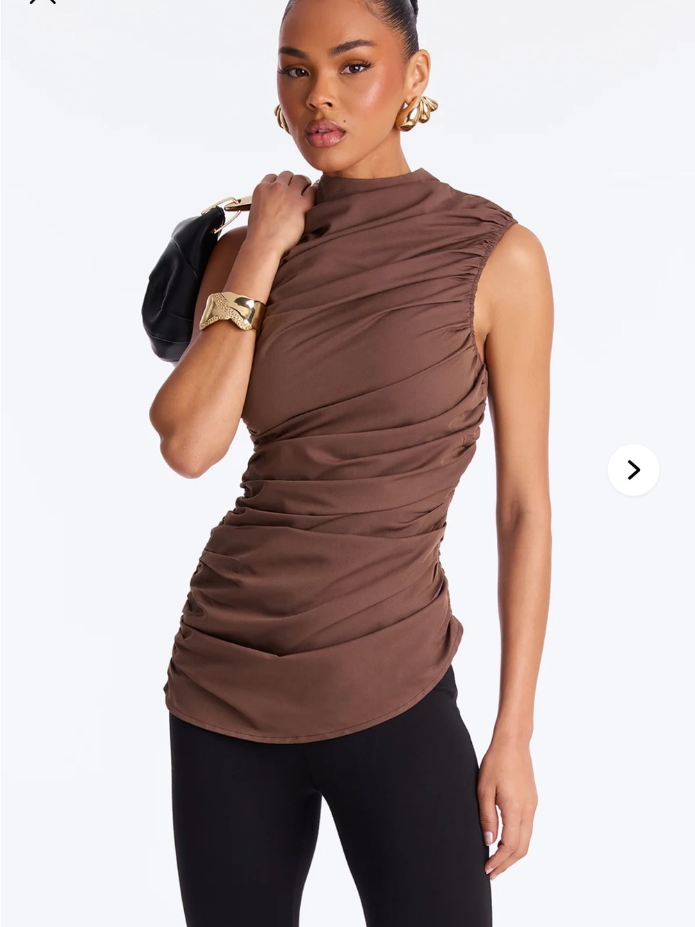 Fashion Nova just admire mock neck ruched top. Brown. Size S. NWT.